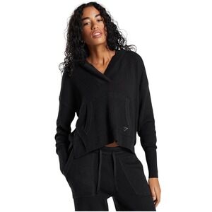 GYMSHARK Women's PAUSE KNITWEAR HOODIE, V-Neck Sweater Heathered Black, Size XXL
